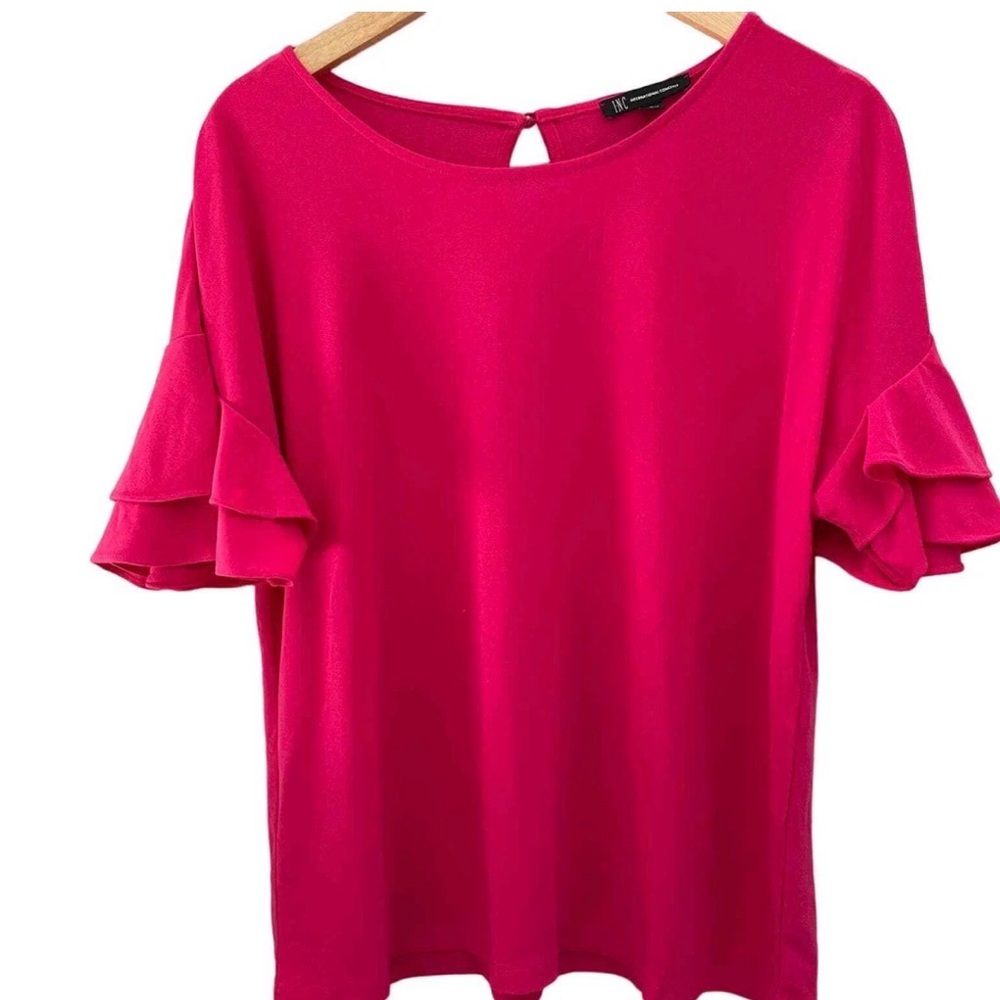 INC International Concepts Fuchsia Ruffle Sleeve Blouse